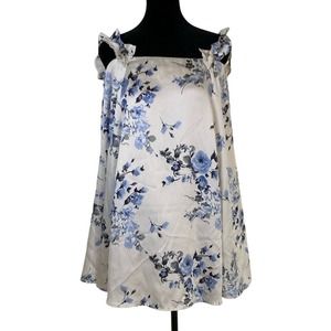 If by Sea Womens Off Shoulder Tank‎ Tunic Top Dress Size S Floral Cream Navy